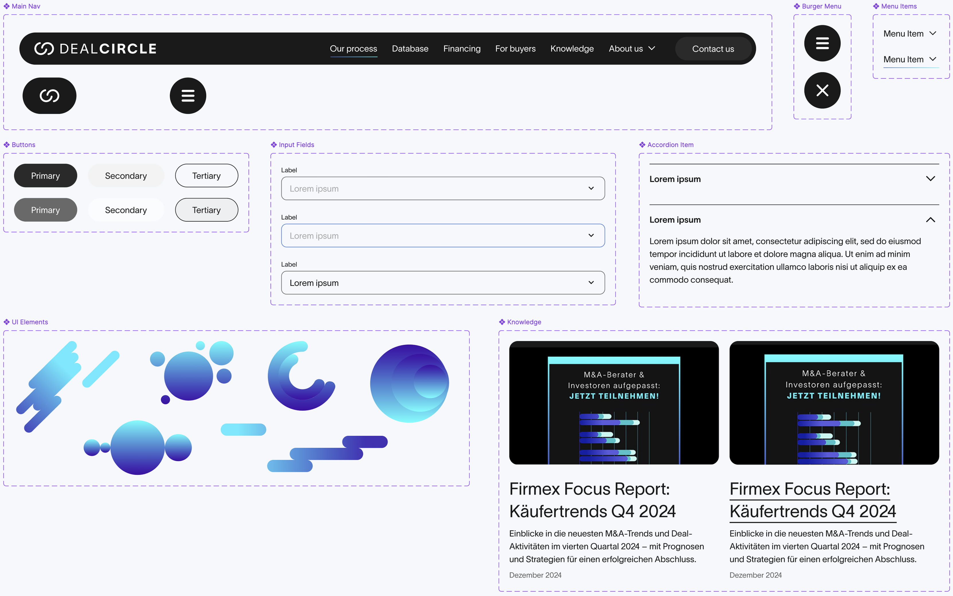 A collection of mulitple components and UI elements within a design tool.
